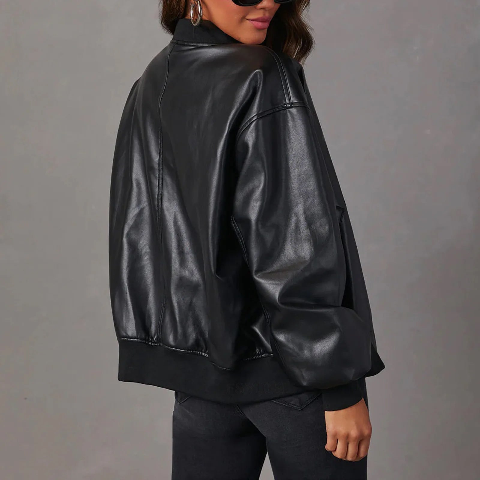 Dames Jas PU-Leren Oversized Met Ritsluiting 2