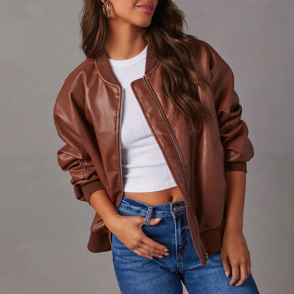 Dames Jas PU-Leren Oversized Met Ritsluiting 4