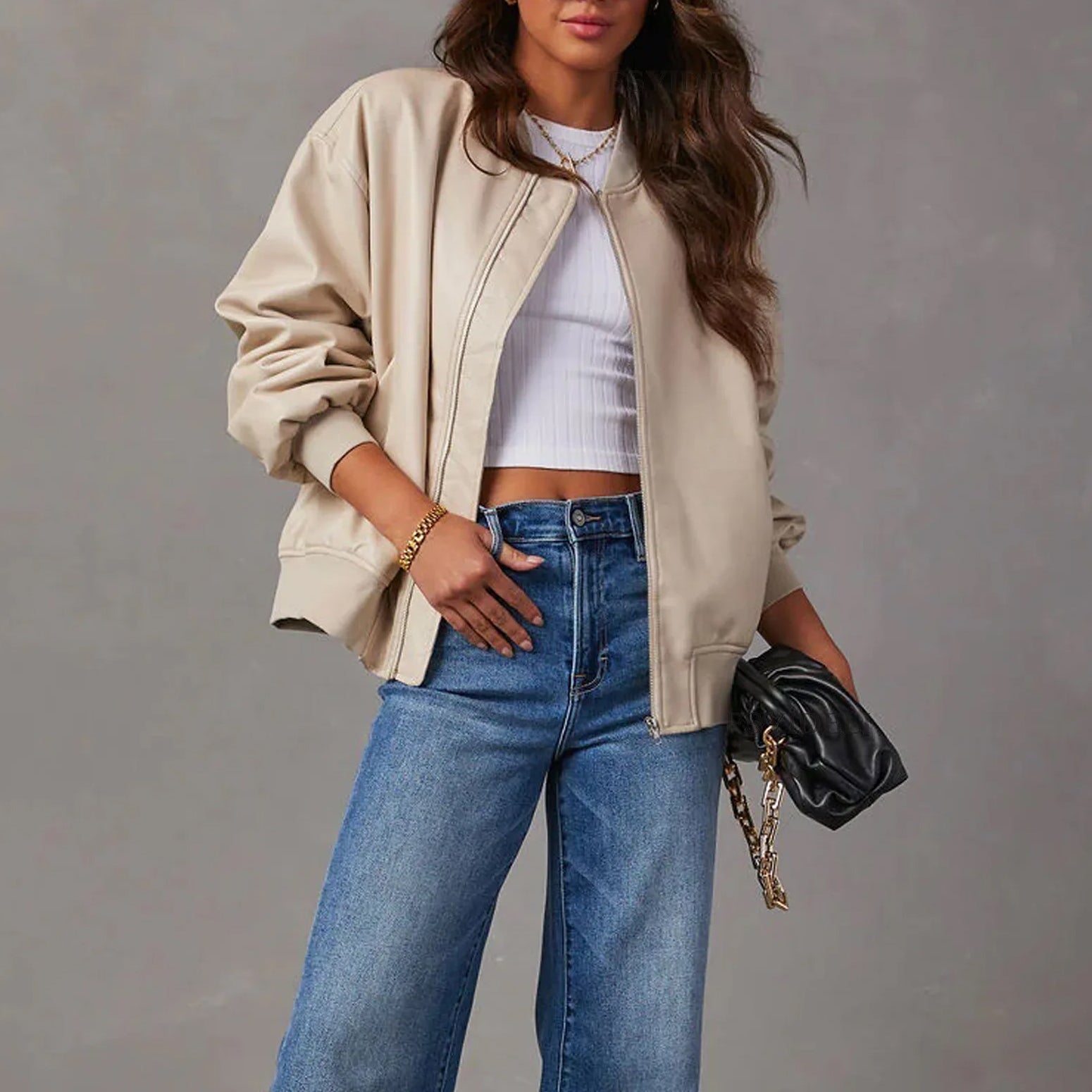 Dames Jas PU-Leren Oversized Met Ritsluiting 5