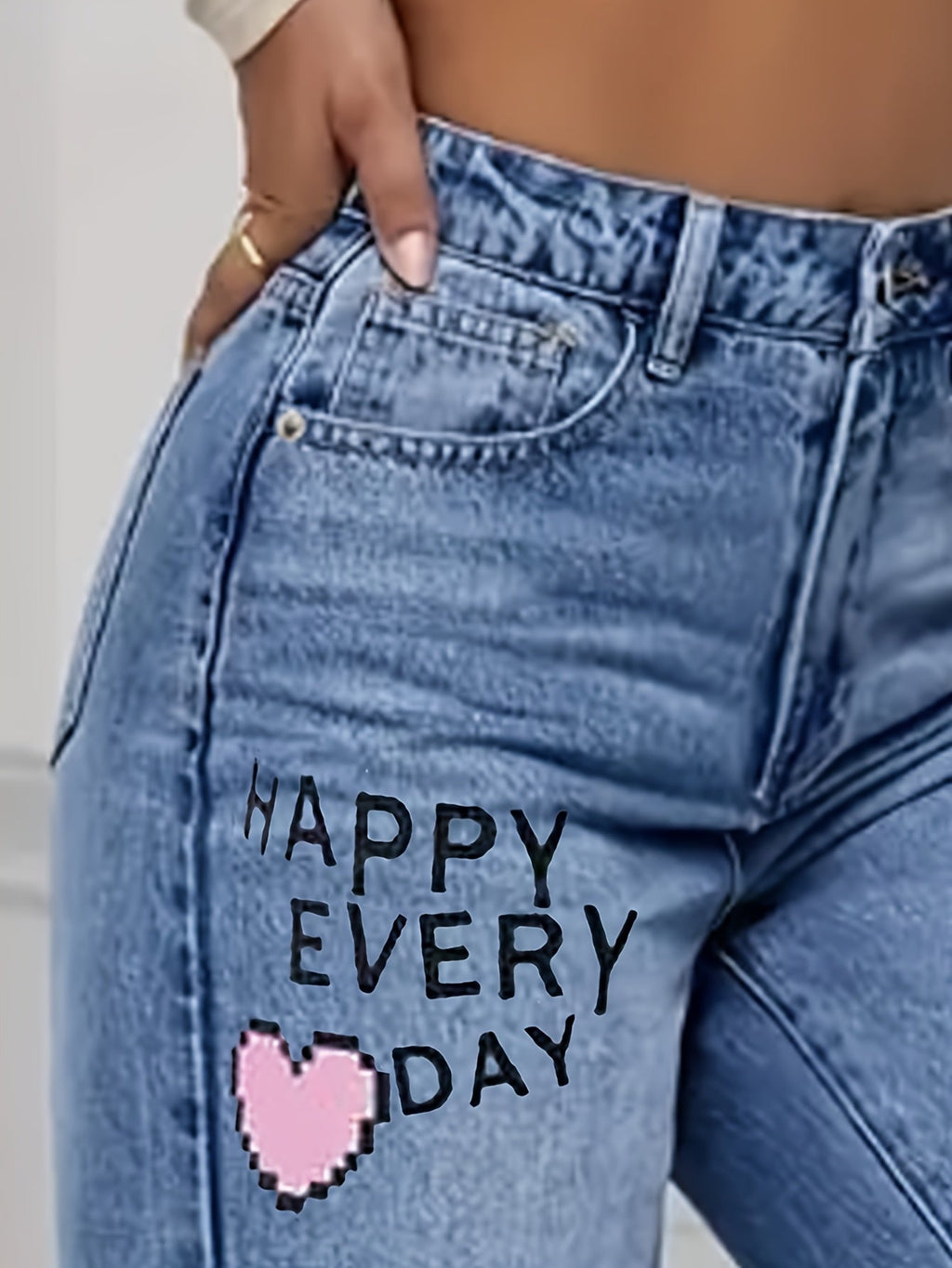 Dames Jeans met Hart- en Graffiti Print – Comfortabele Spijkerbroek 4