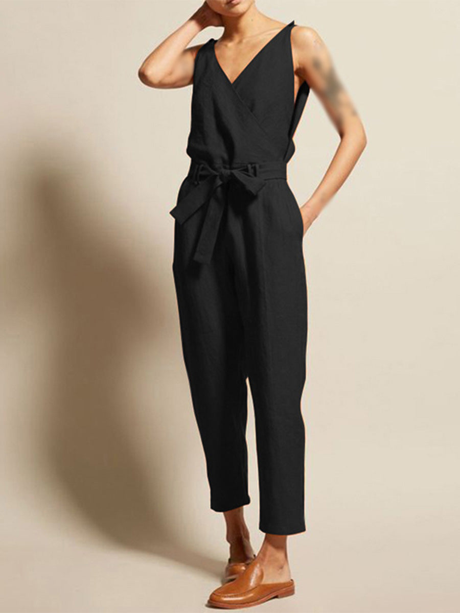 Dames Jumpsuit V-hals Katoen met Ceintuur 4