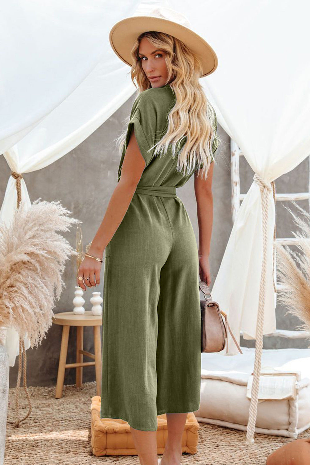 Dames Jumpsuit V-hals Losse Pasvorm met Tailleband 5