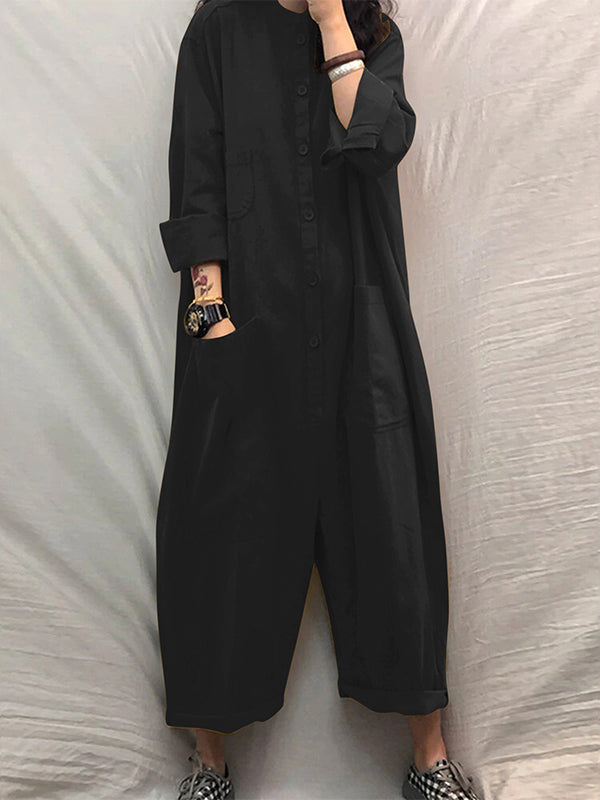Dames Jumpsuit Zwart Katoen Met Meerdere Zakjes 4