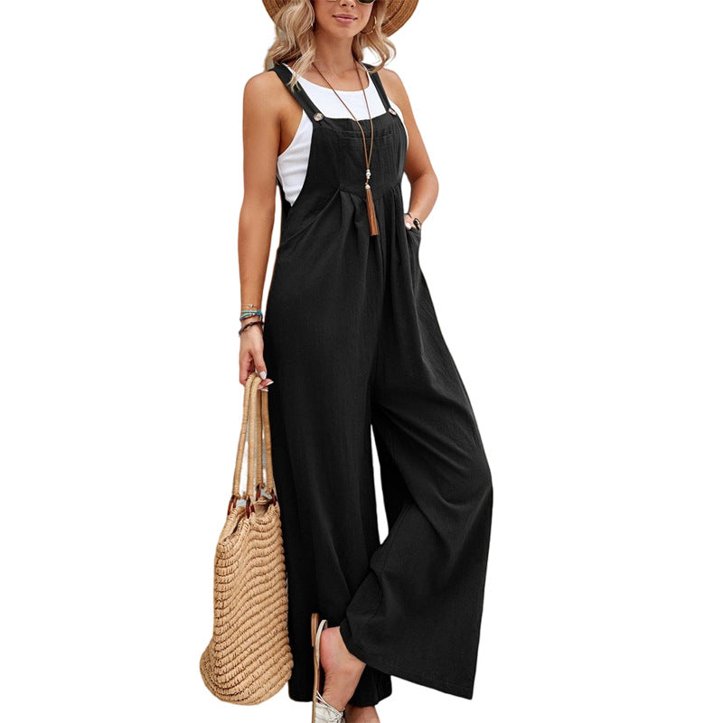 Dames Jumpsuit Zwart Katoen Polyester Met Brede Pijpen 0