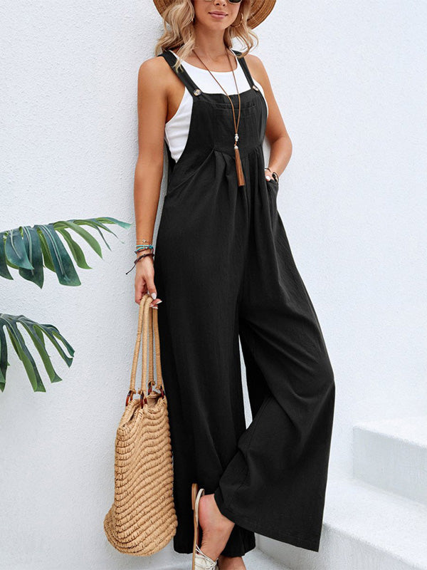 Dames Jumpsuit Zwart Katoen Polyester Met Brede Pijpen 1