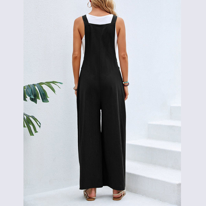 Dames Jumpsuit Zwart Katoen Polyester Met Brede Pijpen 2