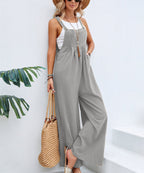 Dames Jumpsuit Zwart Katoen Polyester Met Brede Pijpen 3