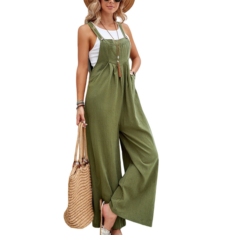 Dames Jumpsuit Zwart Katoen Polyester Met Brede Pijpen 4