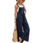 Dames Jumpsuit Zwart Katoen Polyester Met Brede Pijpen 5