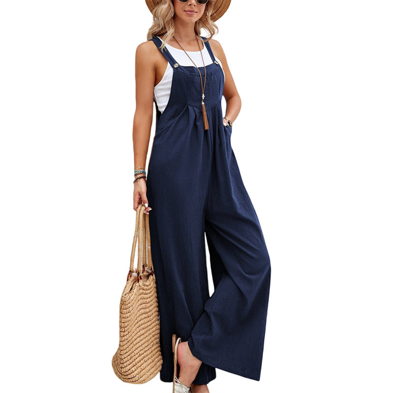 Dames Jumpsuit Zwart Katoen Polyester Met Brede Pijpen 5