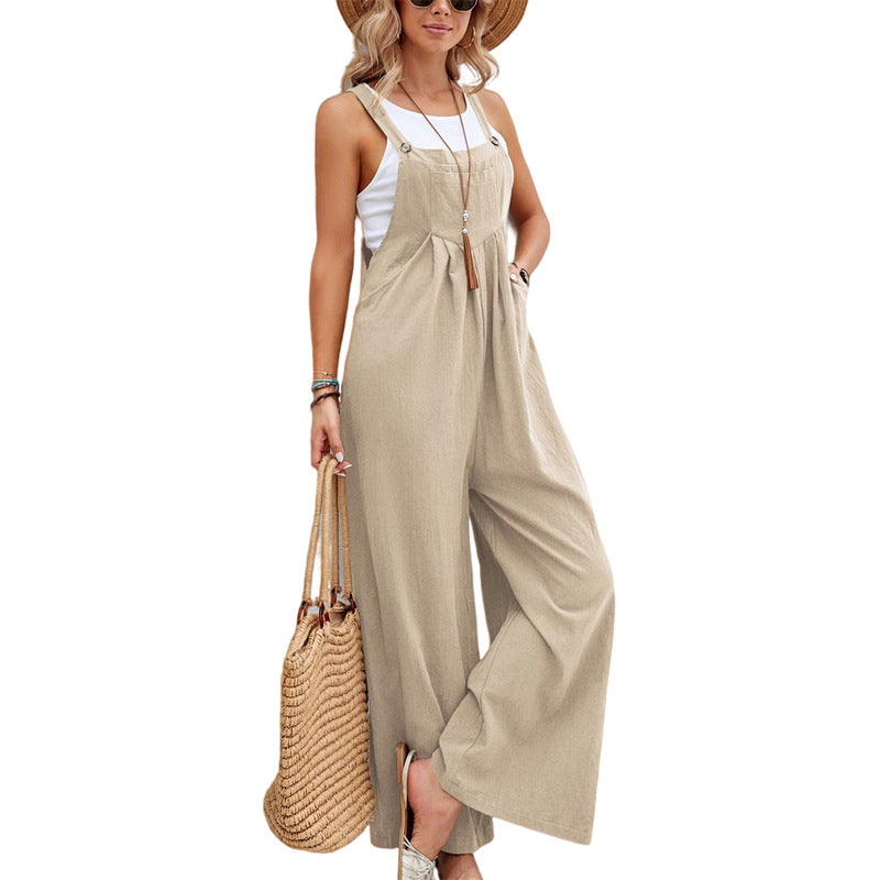 Dames Jumpsuit Zwart Katoen Polyester Met Brede Pijpen 6