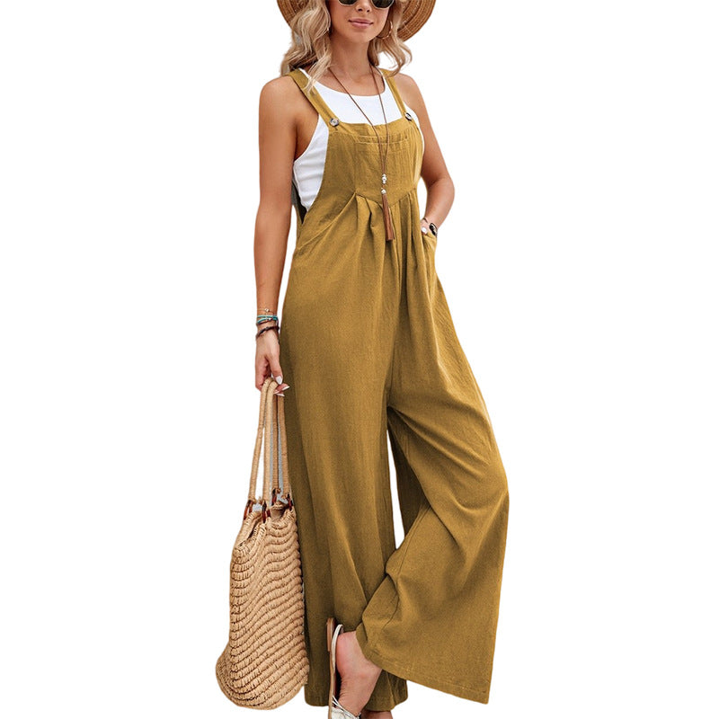 Dames Jumpsuit Zwart Katoen Polyester Met Brede Pijpen 7