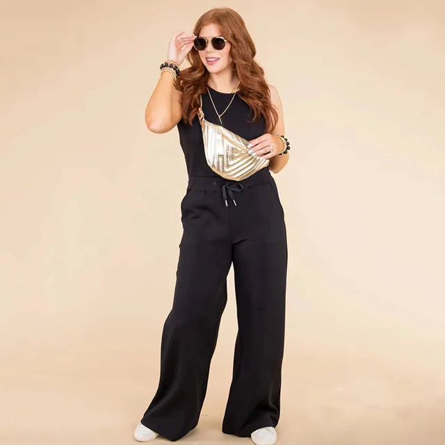 Dames Jumpsuit Zwart Katoenmix met Wijde Pijpen 4