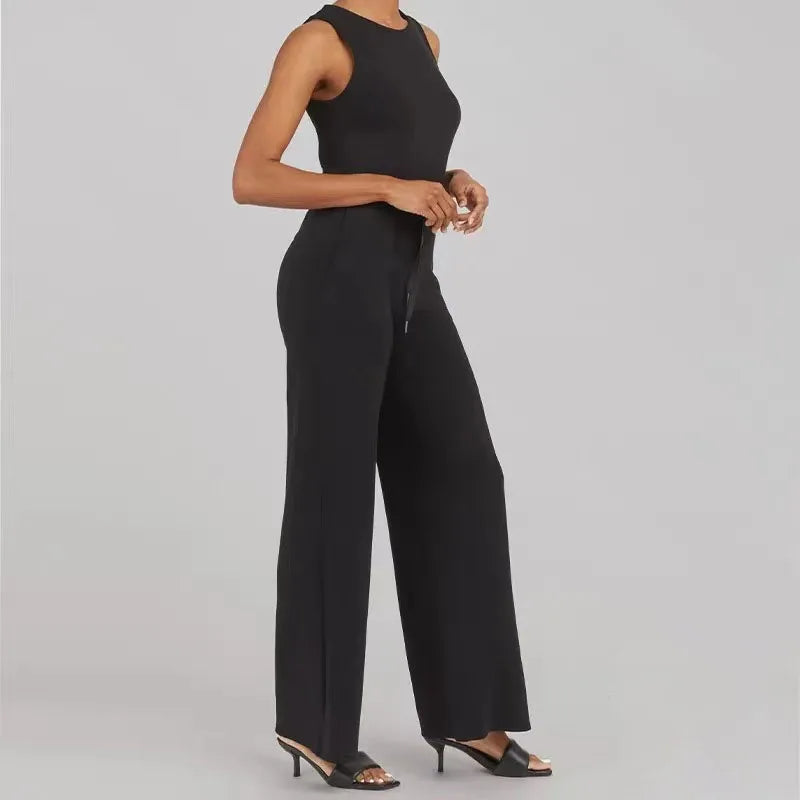 Dames Jumpsuit Zwart Katoenmix met Wijde Pijpen 6