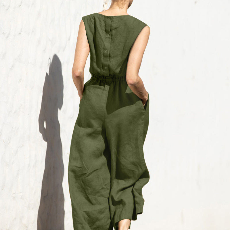Dames Jumpsuit Zwart Mouwloos Hoge Taille Polyester 4