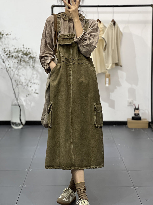 Dames Jurk Katoen Cargo Overall Met Vintage Inspiratie 0
