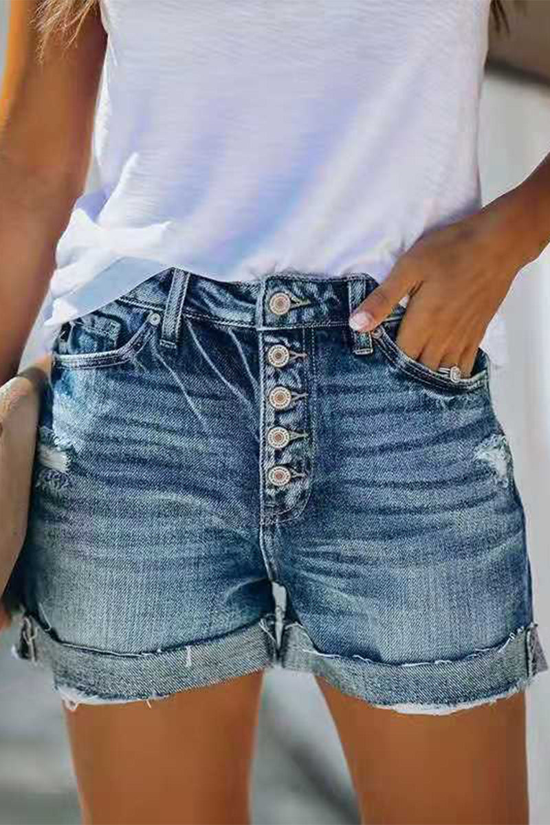 Dames Korte Broek Denim Katoen Mid-Rise 0