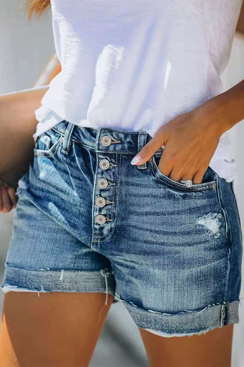 Dames Korte Broek Denim Katoen Mid-Rise 1