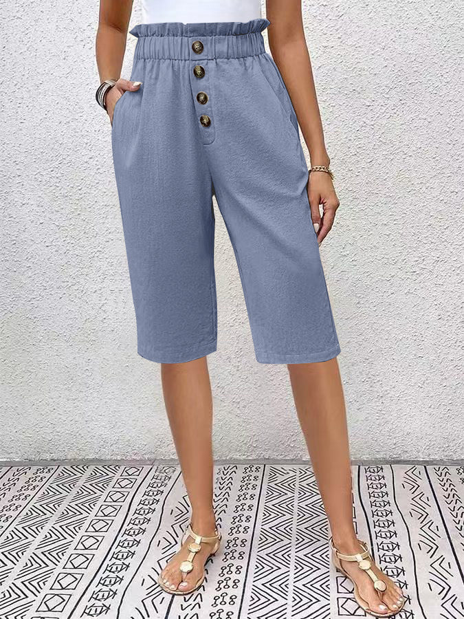 Dames Korte Broek Linnen Hoog Taille Paperbag 0