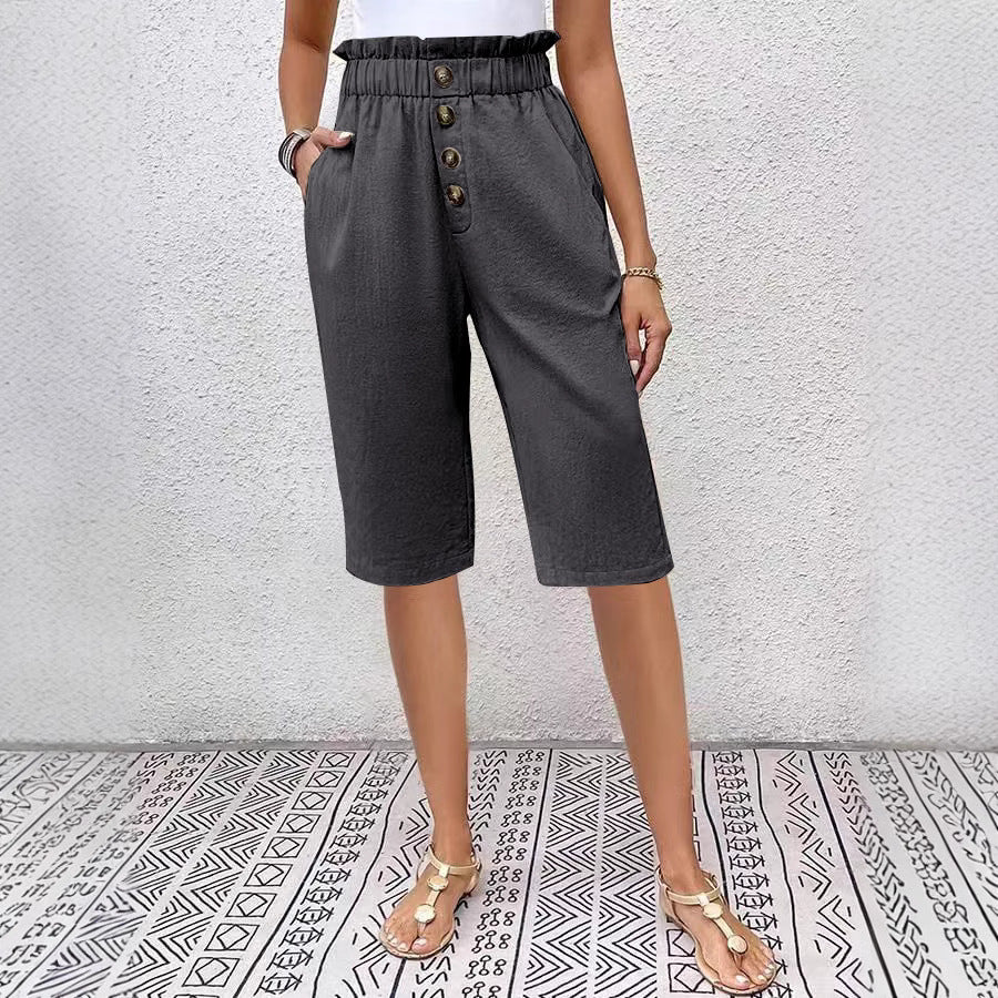 Dames Korte Broek Linnen Hoog Taille Paperbag 2