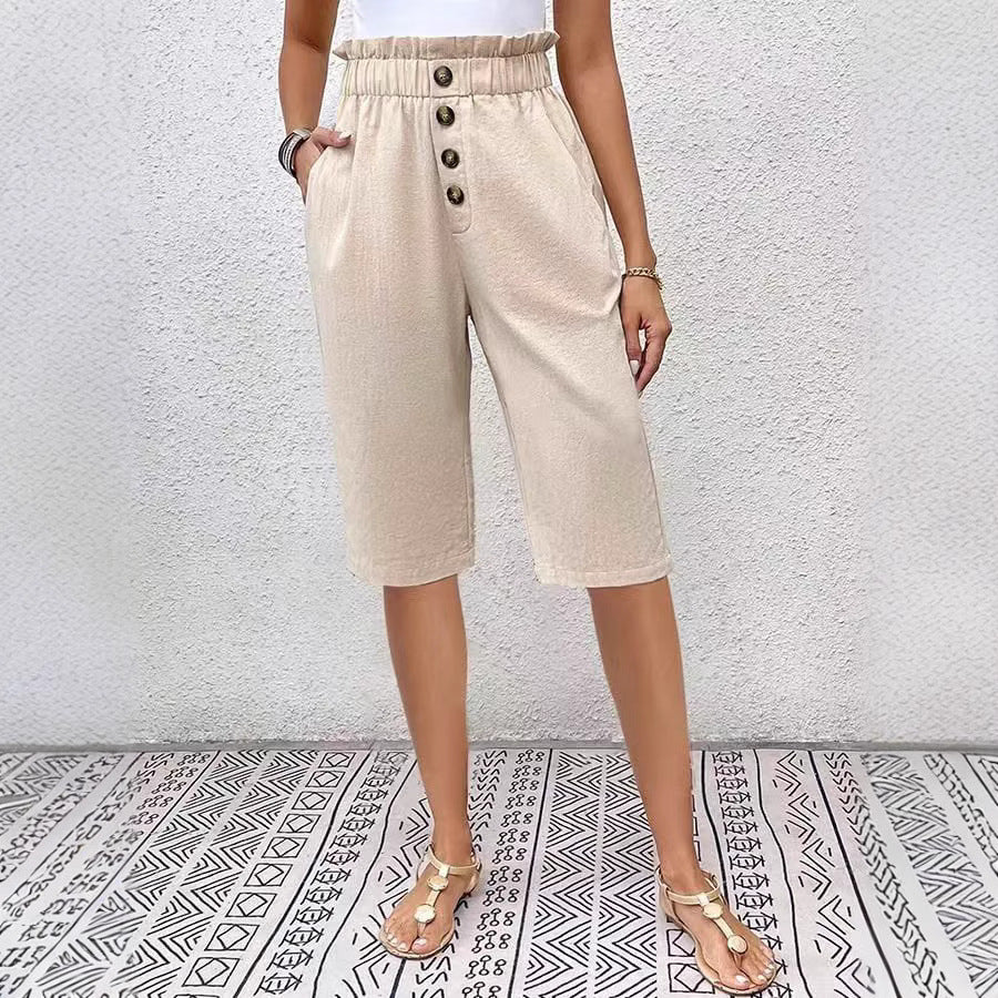 Dames Korte Broek Linnen Hoog Taille Paperbag 3