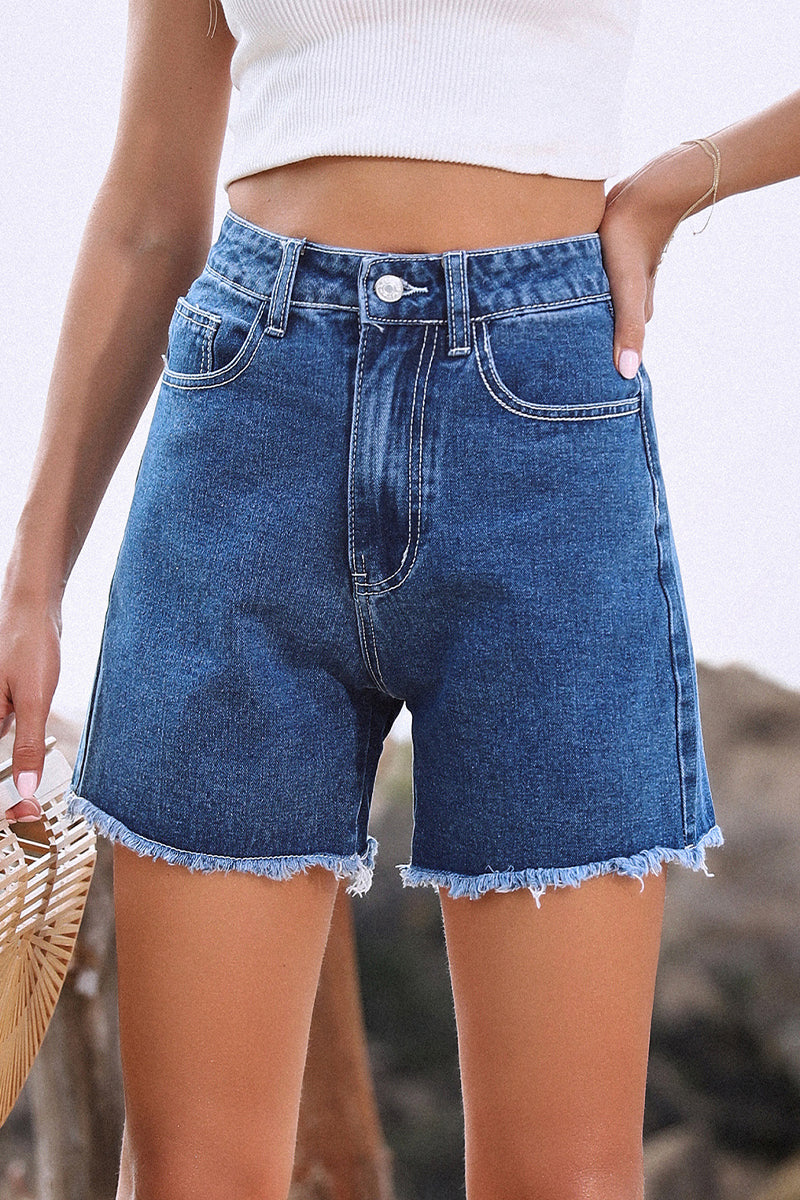 Dames Korte Spijkerbroek Denim met Raw Hem 2