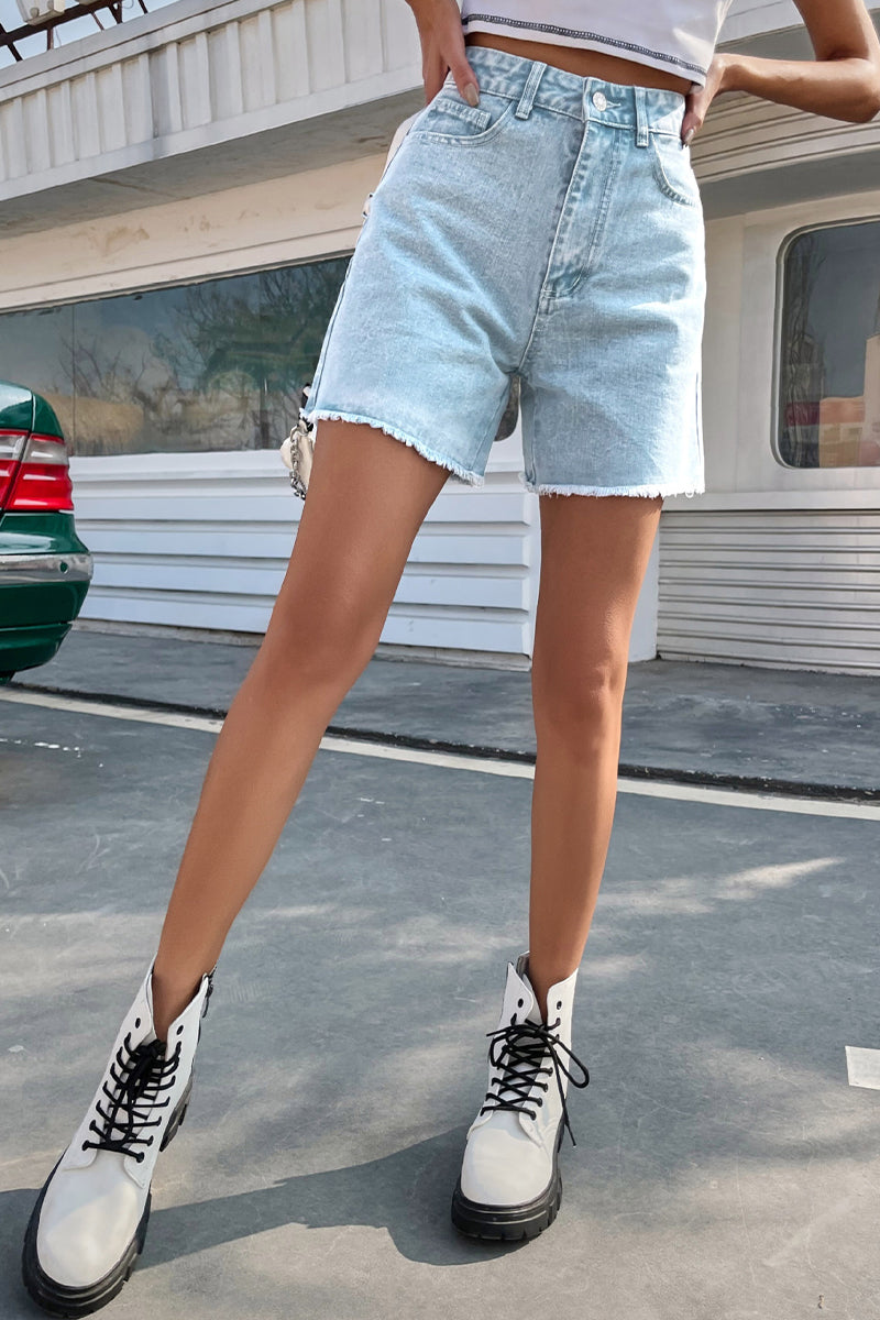 Dames Korte Spijkerbroek Denim met Raw Hem 9