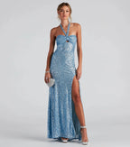 Dames Lange Avondjurk Sequin Halter Nek met Hoge Split 1