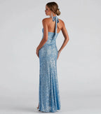 Dames Lange Avondjurk Sequin Halter Nek met Hoge Split 2