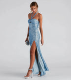 Dames Lange Avondjurk Sequin Halter Nek met Hoge Split 3