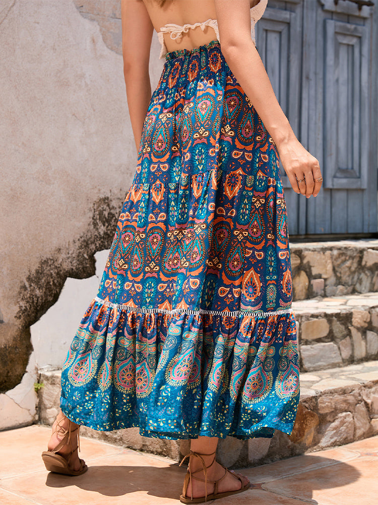 Dames Lange Rok Katoen Bohemian Print A-lijn 7
