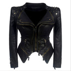 Dames Leren Motorjack Zwart met Ritsdetails 0