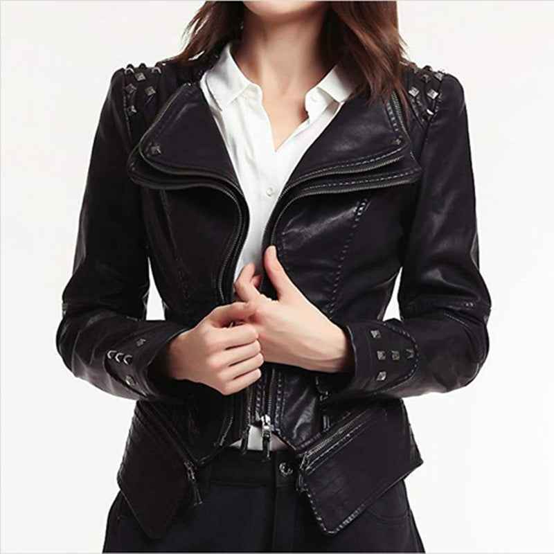 Dames Leren Motorjack Zwart met Ritsdetails 1