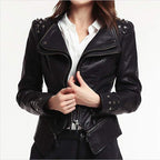 Dames Leren Motorjack Zwart met Ritsdetails 1