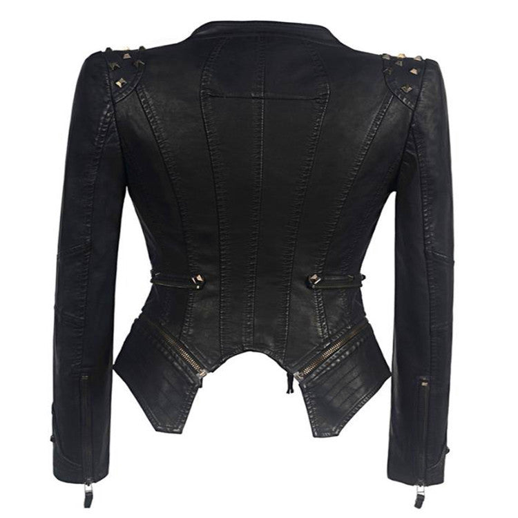 Dames Leren Motorjack Zwart met Ritsdetails 2