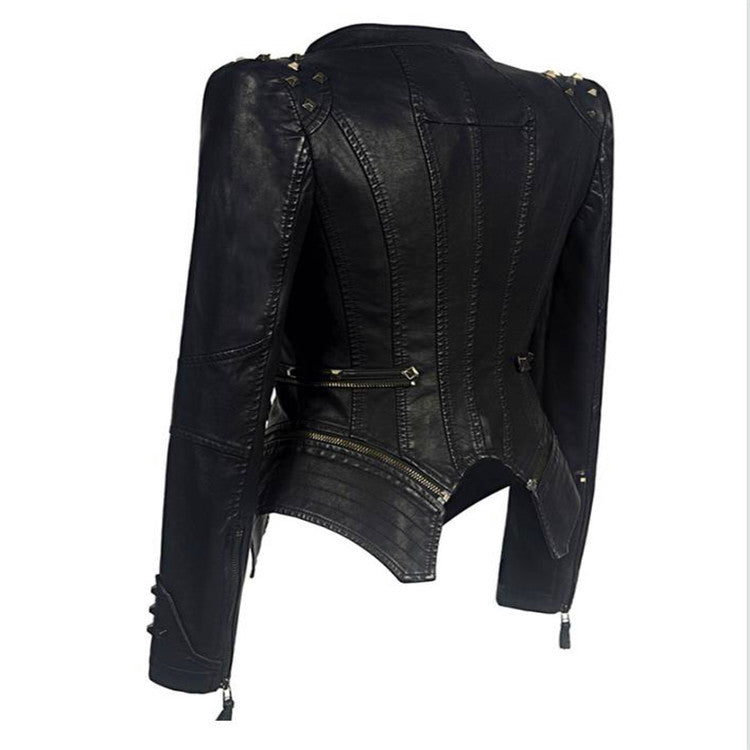 Dames Leren Motorjack Zwart met Ritsdetails 3