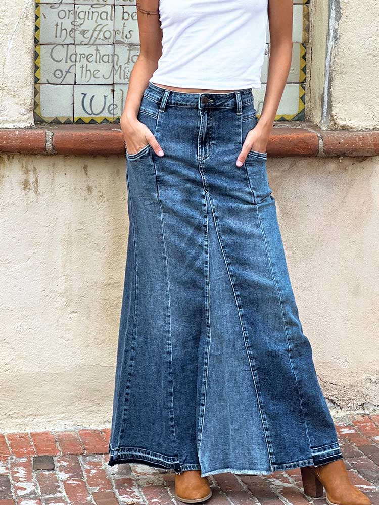 Dames Maxi Rok A-Lijn Stretch Denim 0