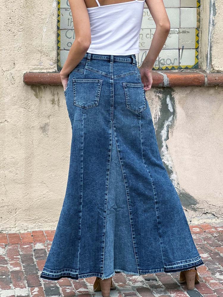 Dames Maxi Rok A-Lijn Stretch Denim 1