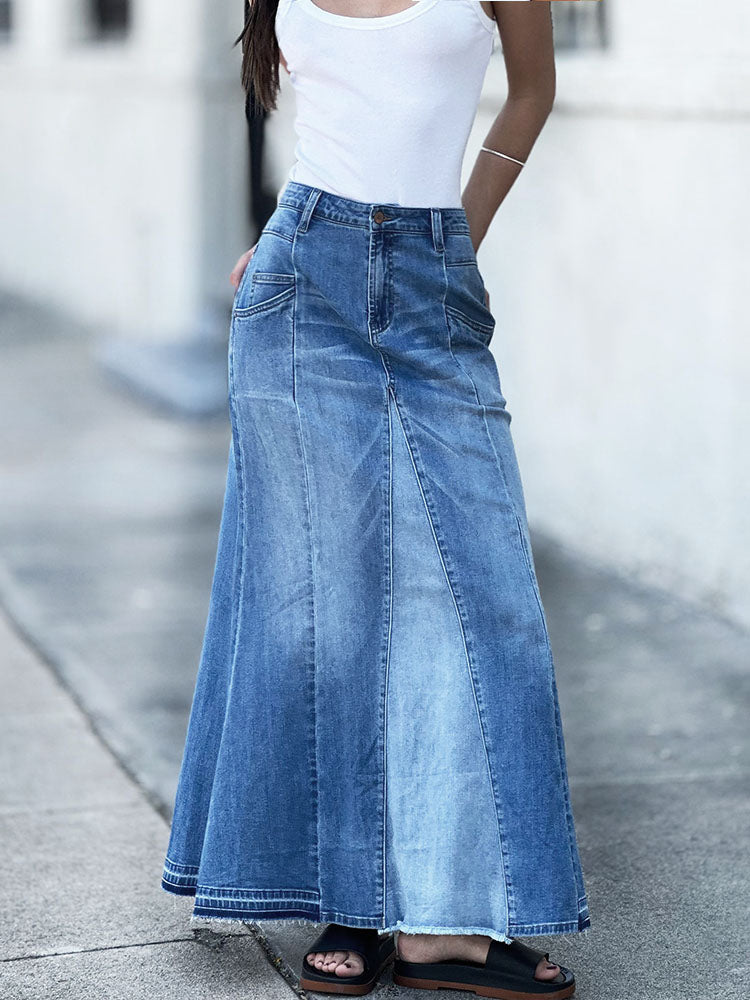 Dames Maxi Rok A-Lijn Stretch Denim 5