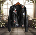 Dames Motorjack met Bloemenprint Kunstleer 0