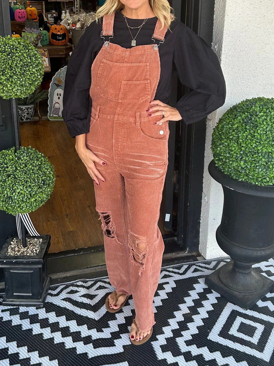 Dames Overall Katoen Vintage Corduroy Relaxed Fit 2