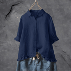 Dames Overhemd Katoen Elegant Fitted Marineblauw 0