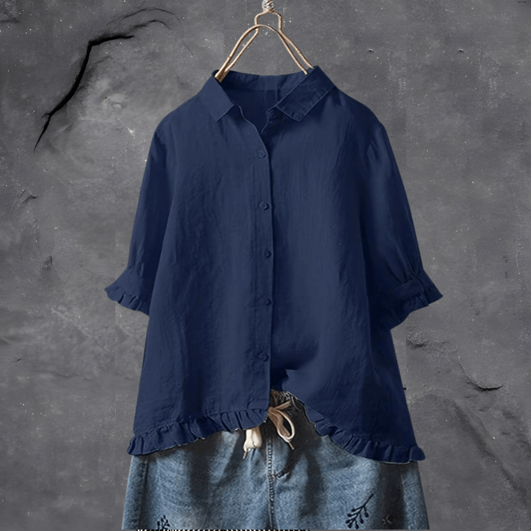 Dames Overhemd Katoen Elegant Fitted Marineblauw 0