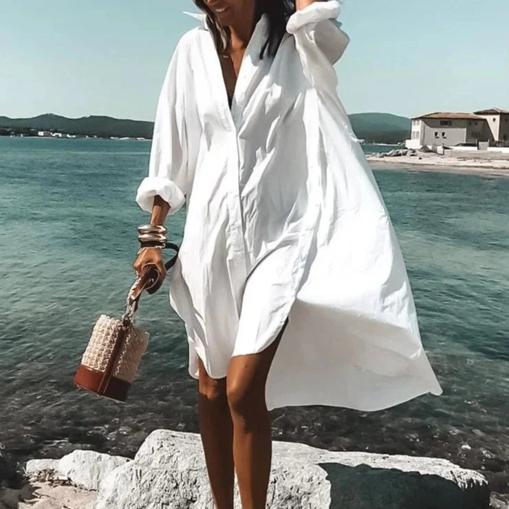 Dames Oversized Jurk Katoen met Lange Mouwen Zomer 0