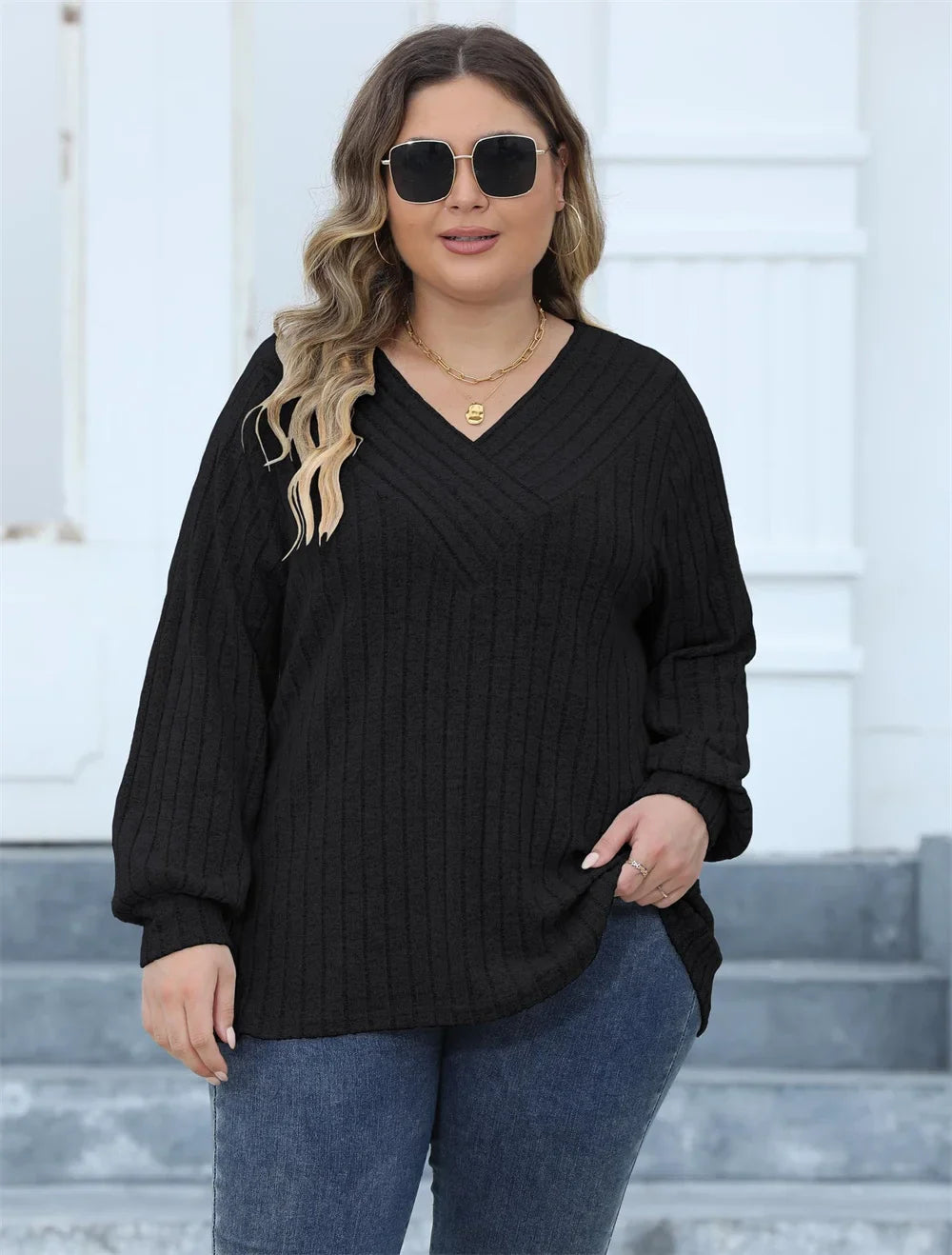 Dames Oversized Top Ribbeltricot Lange Mouwen 0