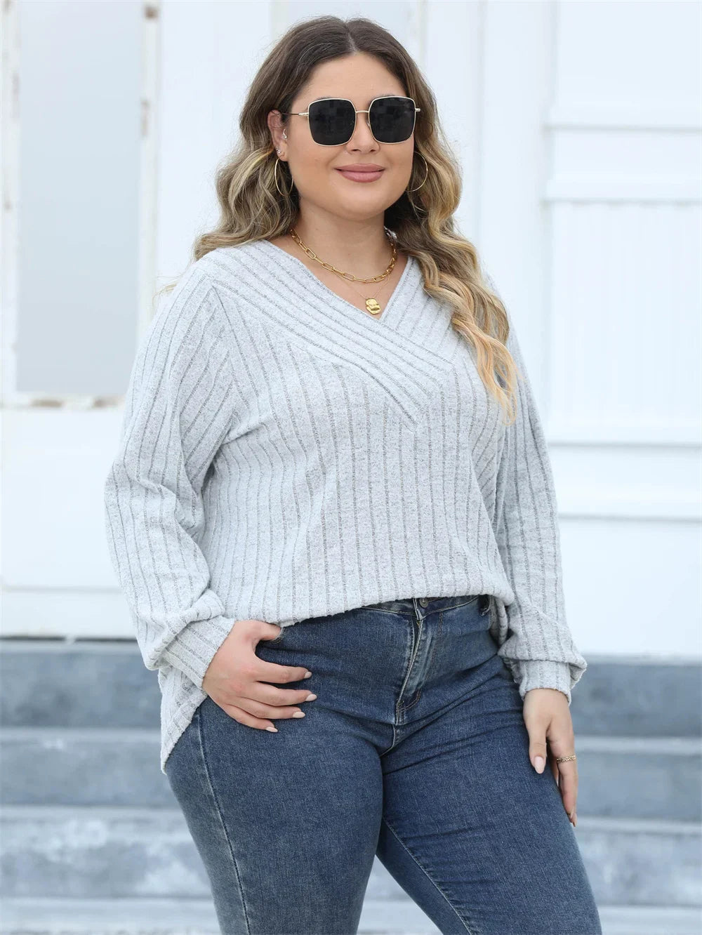 Dames Oversized Top Ribbeltricot Lange Mouwen 2