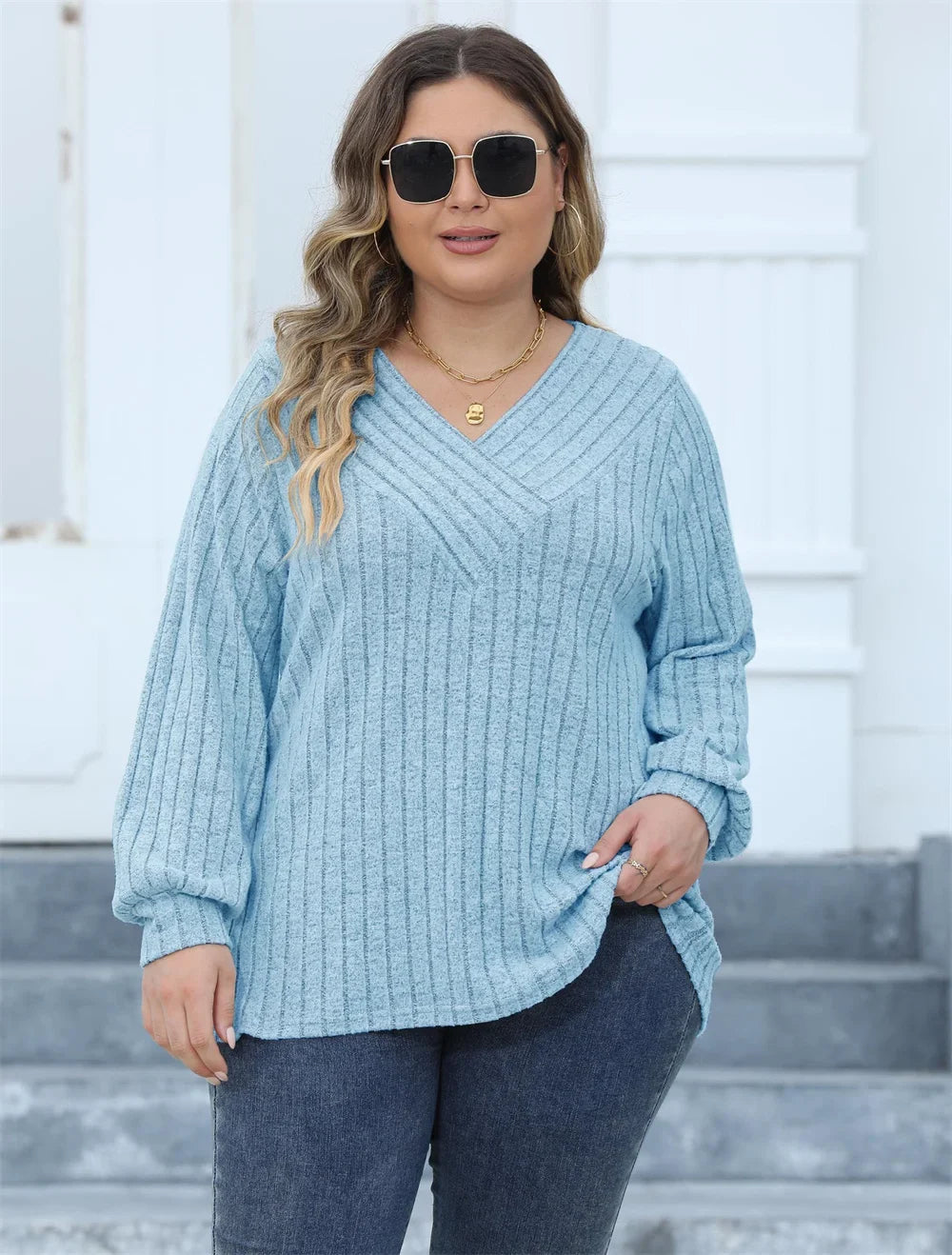 Dames Oversized Top Ribbeltricot Lange Mouwen 3