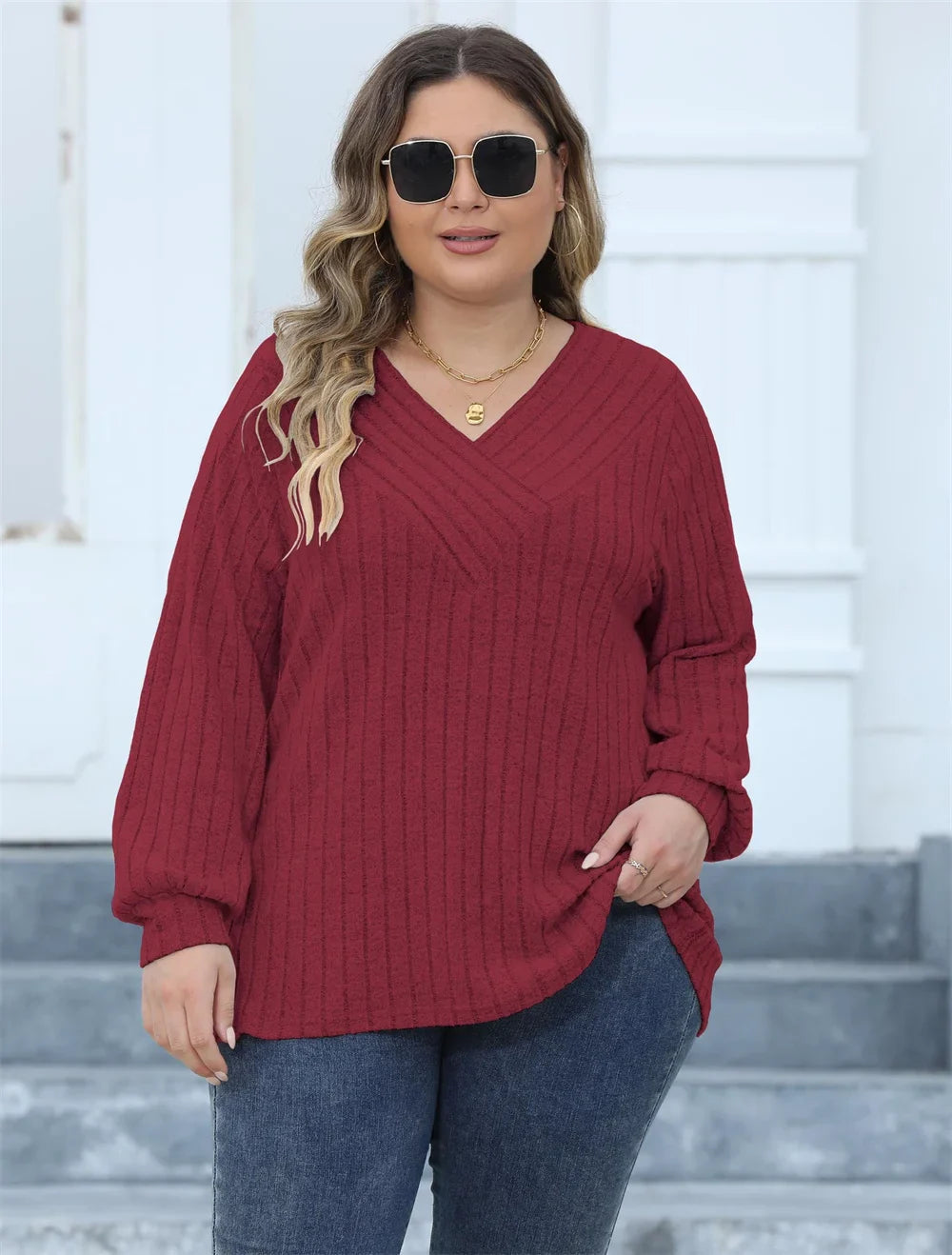 Dames Oversized Top Ribbeltricot Lange Mouwen 4