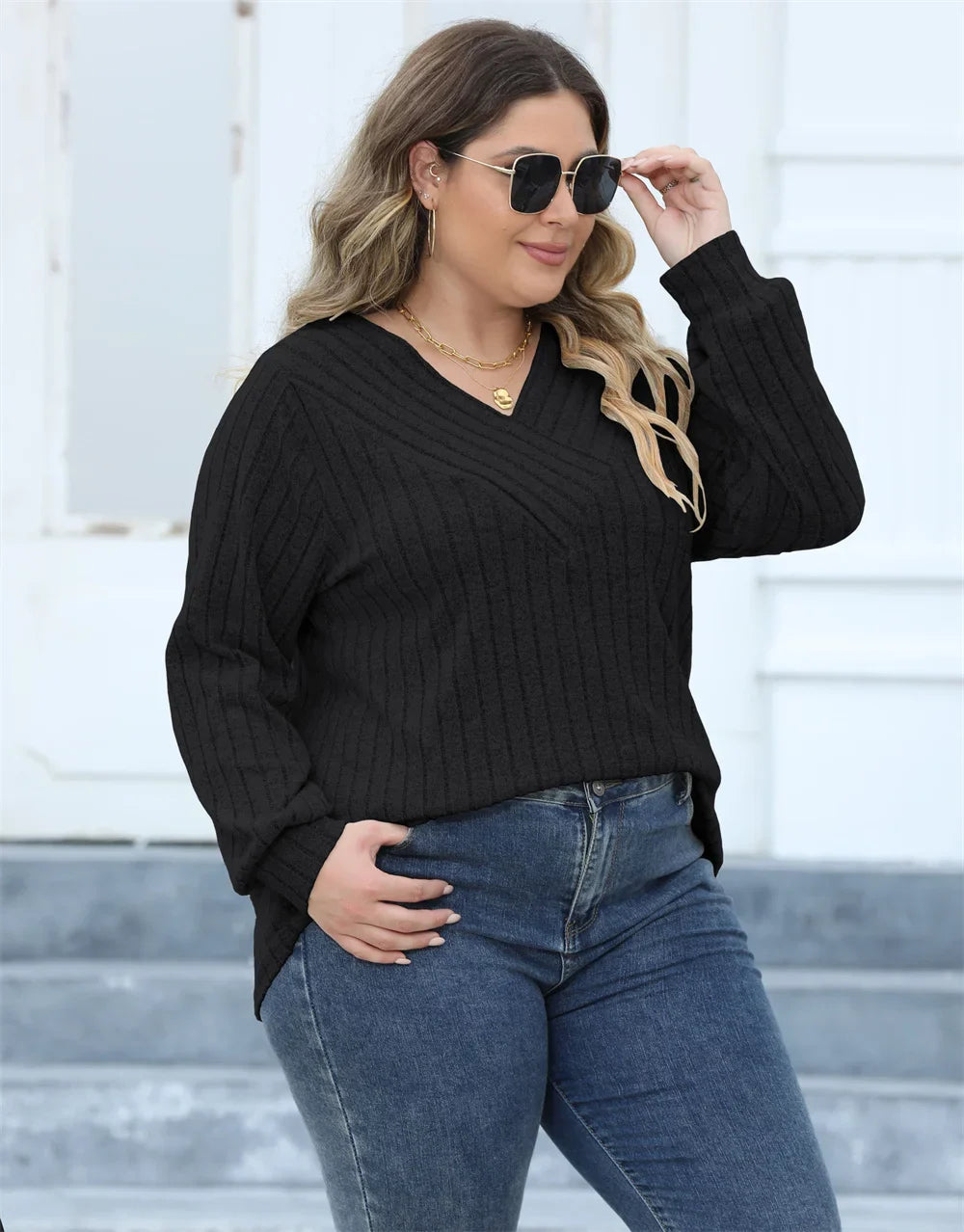 Dames Oversized Top Ribbeltricot Lange Mouwen 6