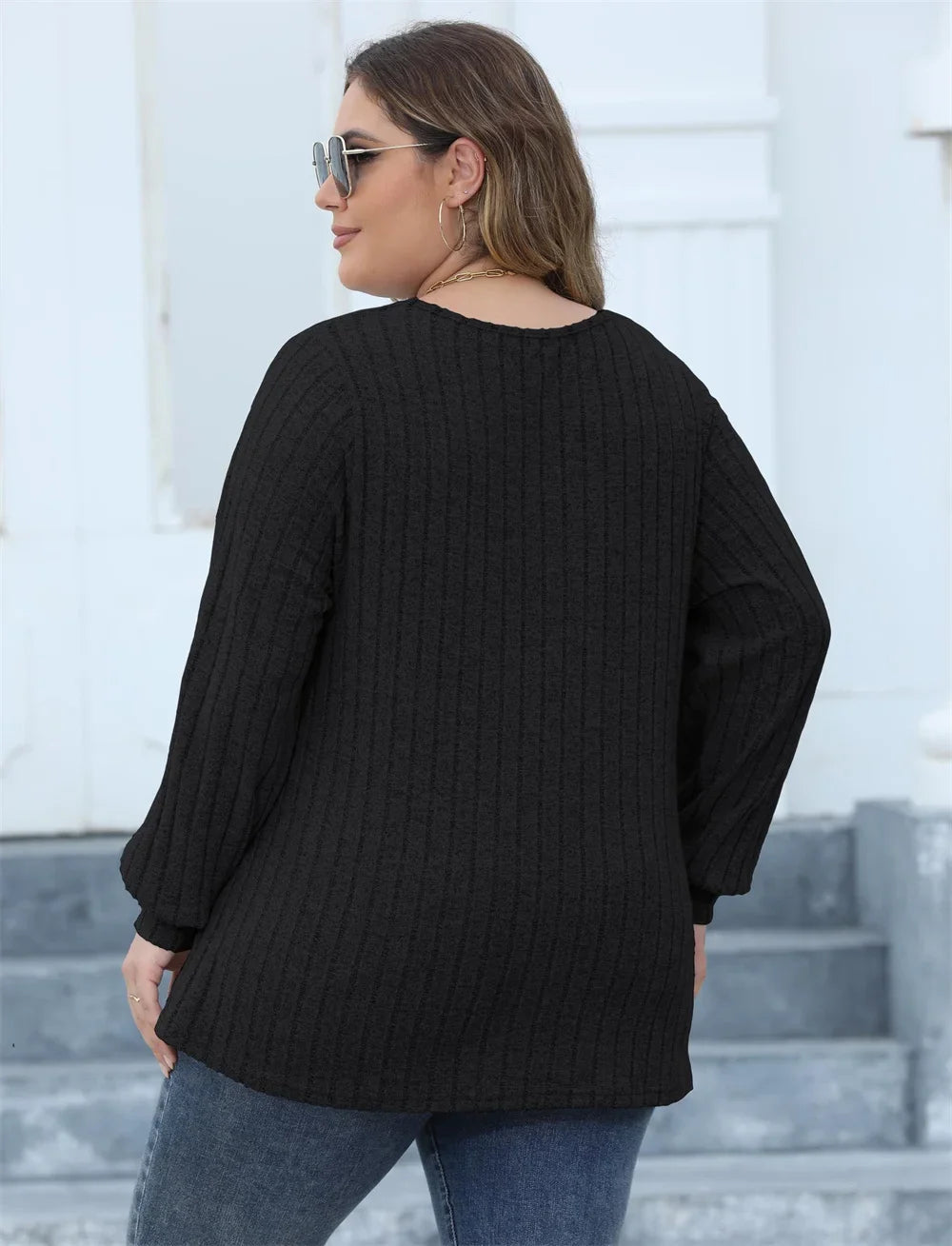 Dames Oversized Top Ribbeltricot Lange Mouwen 7
